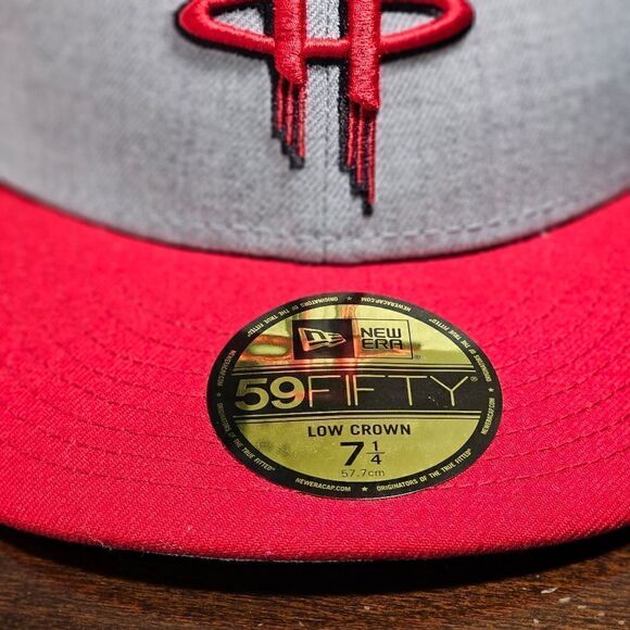 New Era Houston Rockets Hat Low Crown Grey Red Fitted 7 1/4 NBA Cap 59Fifty - Picture 5 of 13